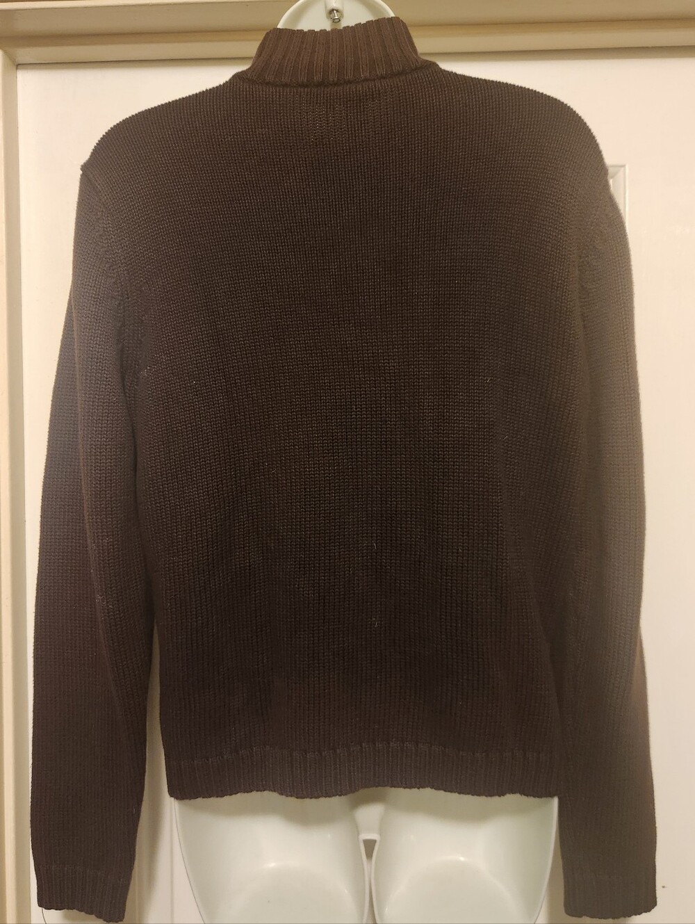 Women's Ralph Lauren Brown Full-Zip Ribbed Collar Sweater - Picture 4 of 5